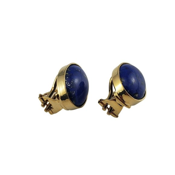 Vintage 18 Karat Yellow Gold Lapis Lazuli Earrings #9902 - Picture 3 of 7